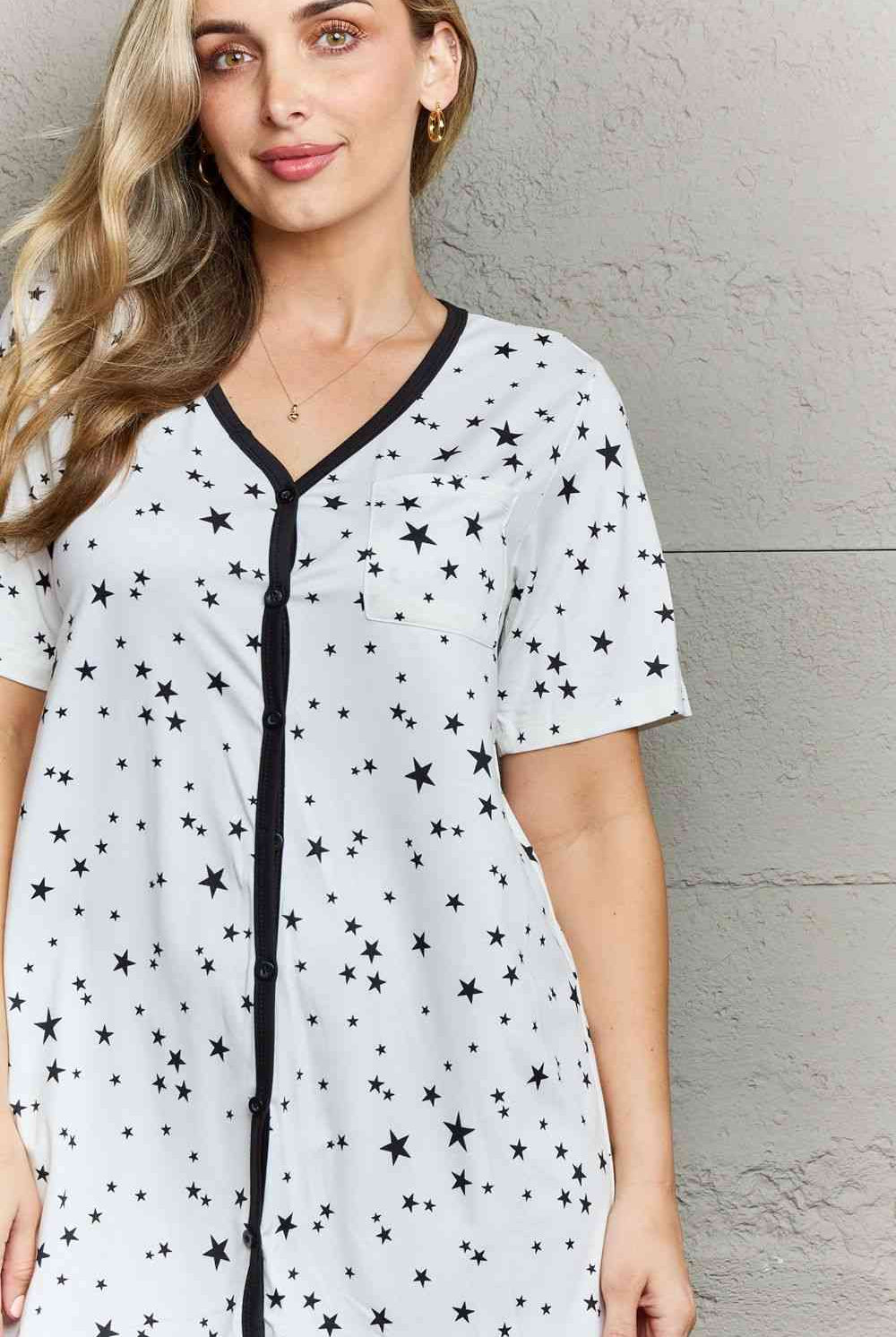 Gray MOON NITE Quilted Quivers Button Down Sleepwear Dress Clothing