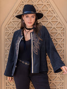 Rosy Brown Plus Size Embroidered Open Front Jacket Clothing