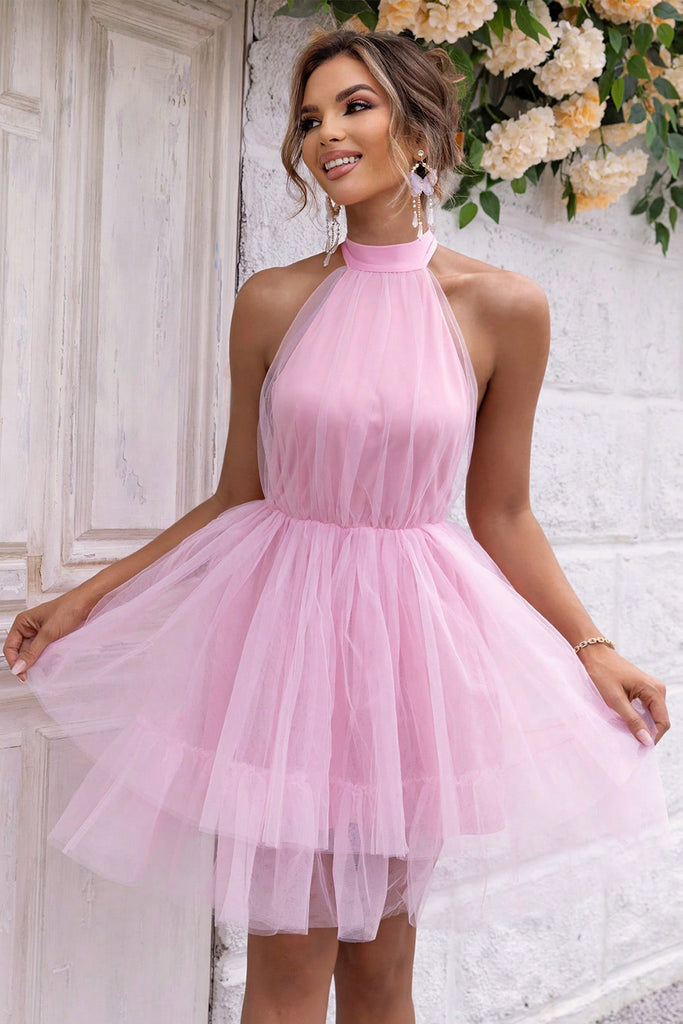 Thistle Halter Neck Backless Mesh Dress Formalwear