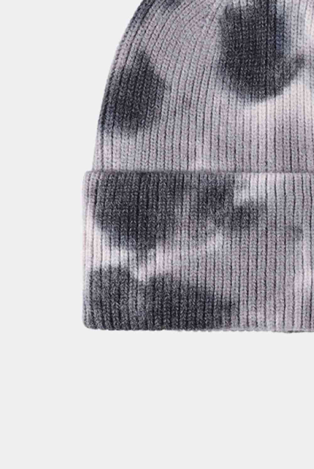Dark Slate Gray Tie-Dye Cuffed Rib-Knit Beanie Hat Winter Accessories