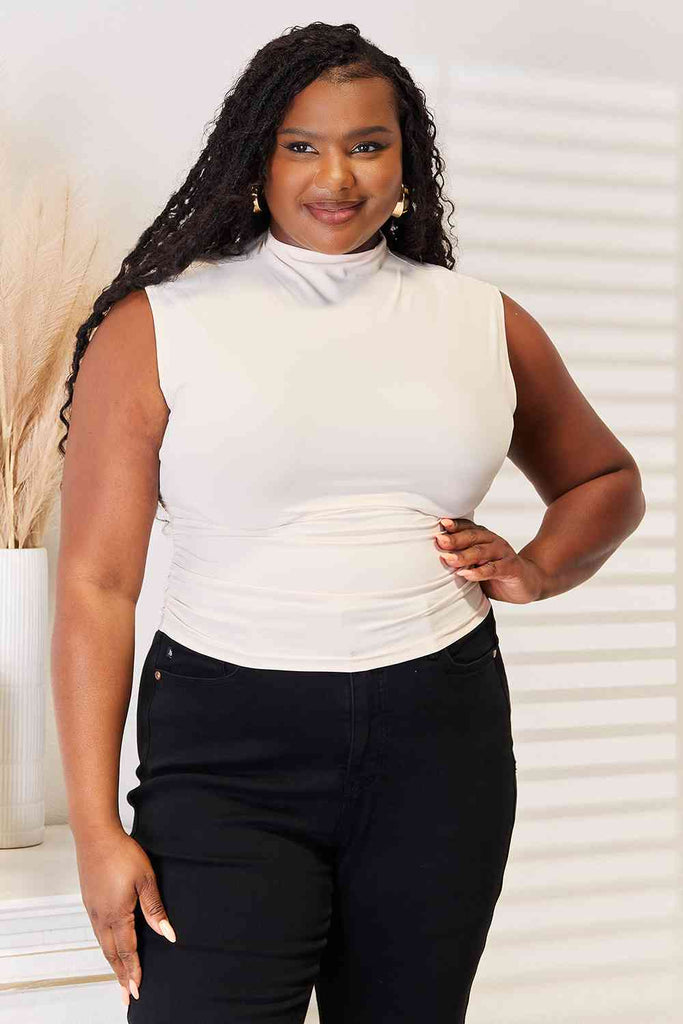 Black Capsule Wardrobe Mock Neck Ruched Cropped Tank Camis