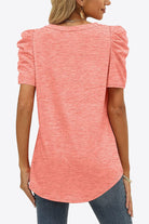 Dark Salmon V-Neck Puff Sleeve Tee Tops