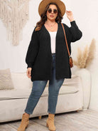 Dark Slate Gray Plus Size Open Front Dropped Shoulder Knit Cardigan Plus Size Clothes