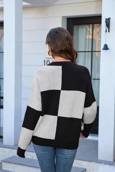 Gray Color Block Round Neck Dropped Shoulder Sweater Capsule