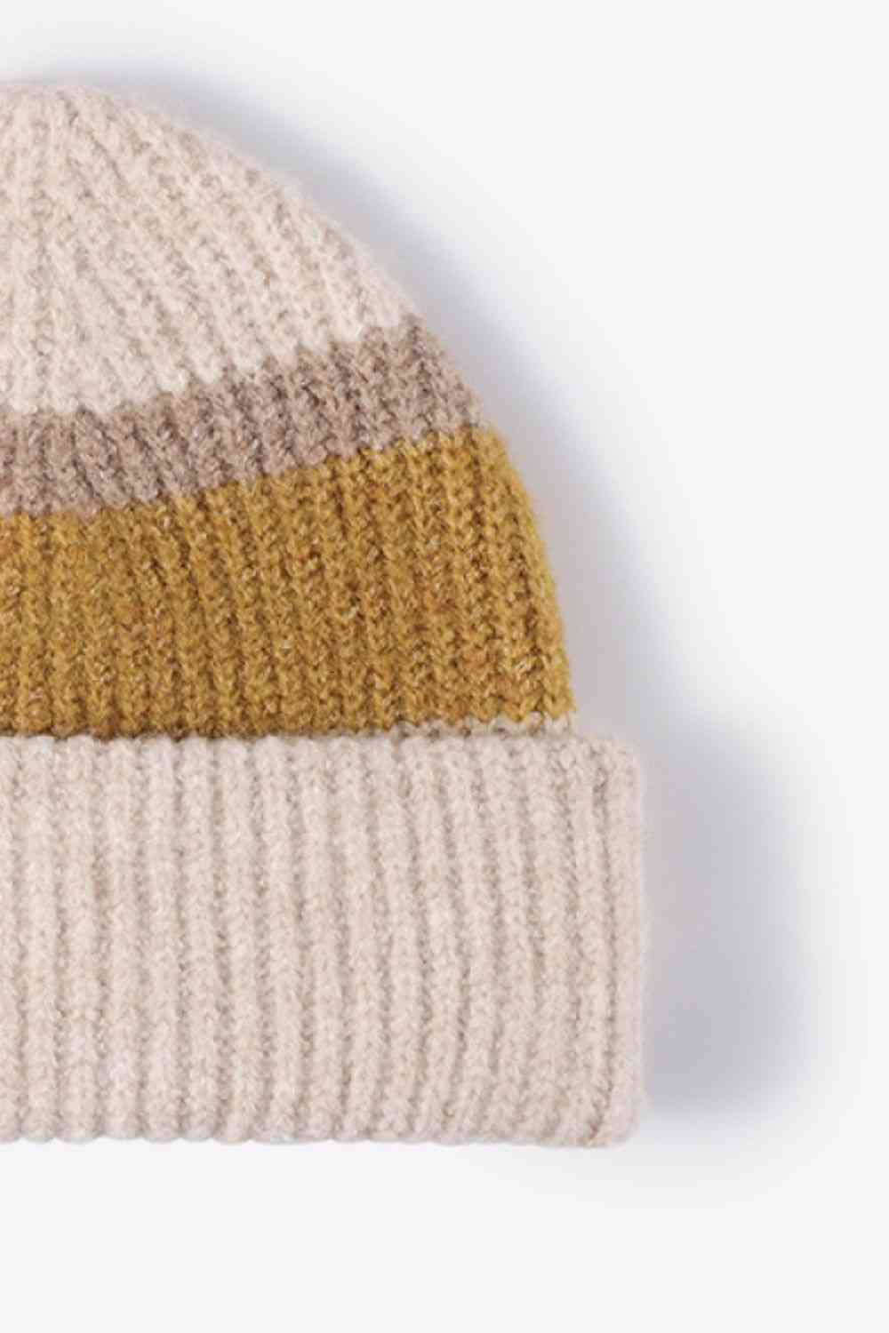 Light Gray Tricolor Cuffed Knit Beanie Winter Accessories