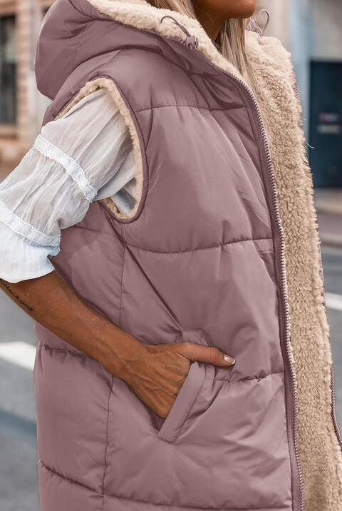 Dim Gray Zip-Up Longline Hooded Vest Winter Accessories