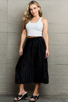 Dark Gray Ninexis Accordion Pleated Flowy Midi Skirt Clothing