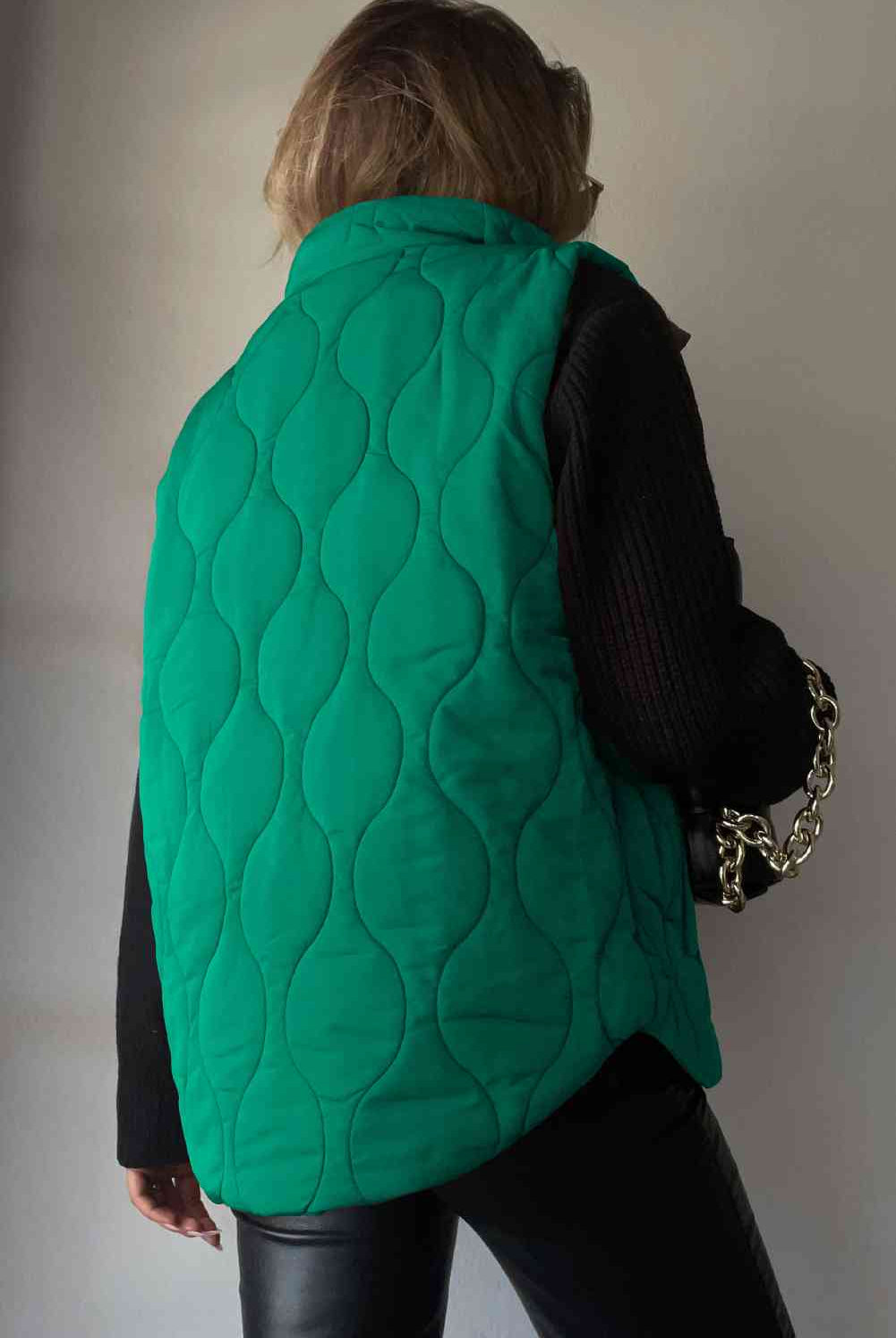 Sea Green Collared Neck Vest with Pockets Winter Accessories