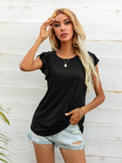 Light Gray Round Neck Butterfly Sleeve Top Tops