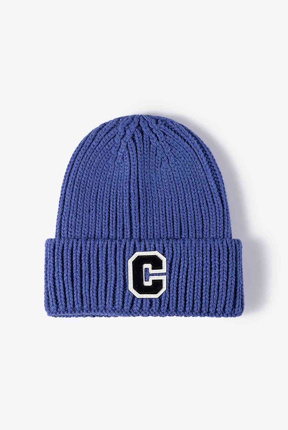 White Smoke Letter C Patch Cuffed Beanie Winter Accessories