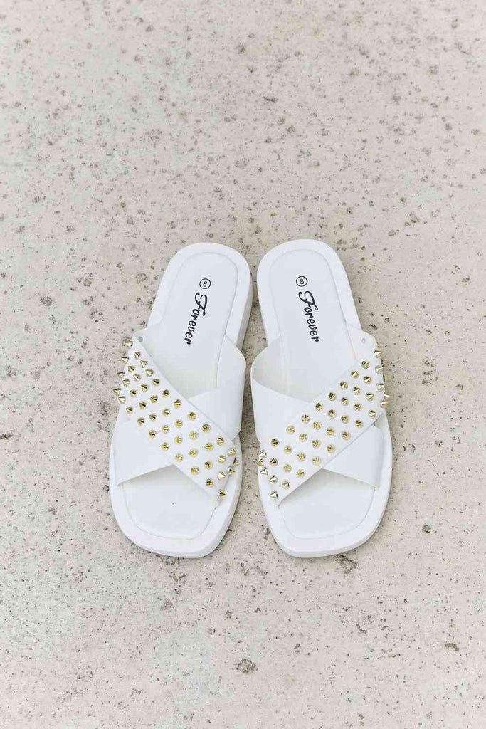 Light Gray Out N About Studded Cross Strap Sandals in White Sandals