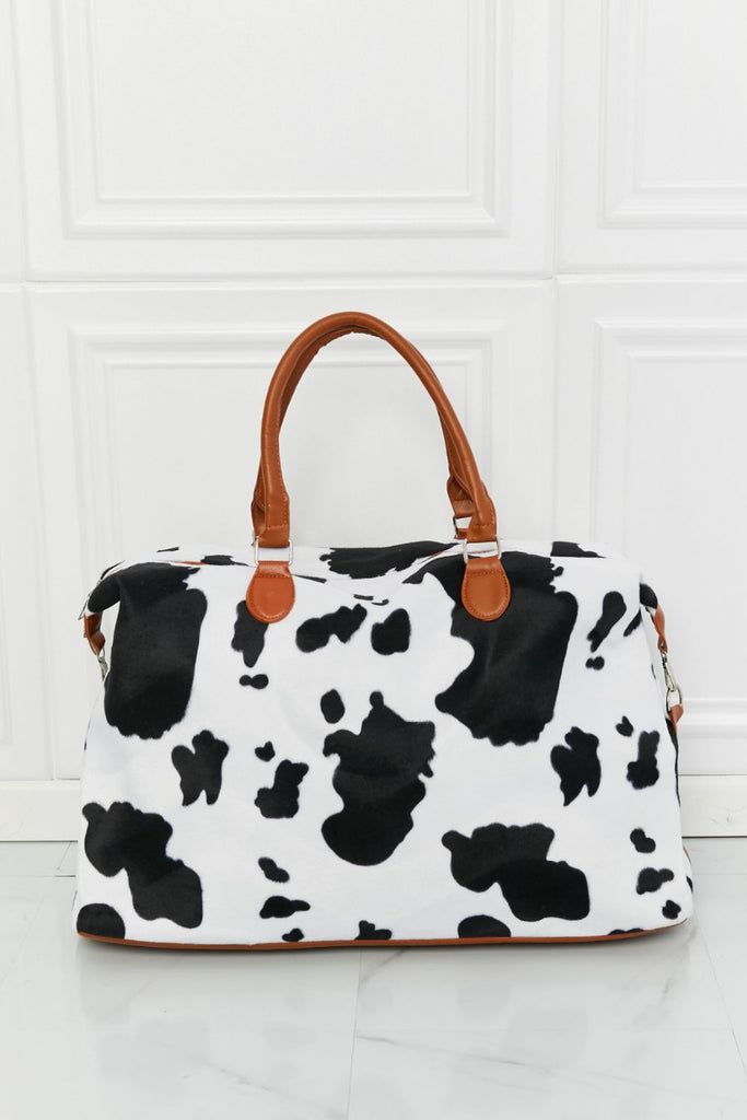 Light Gray Cow Animal Print Plush Weekender Bag Travel Bag