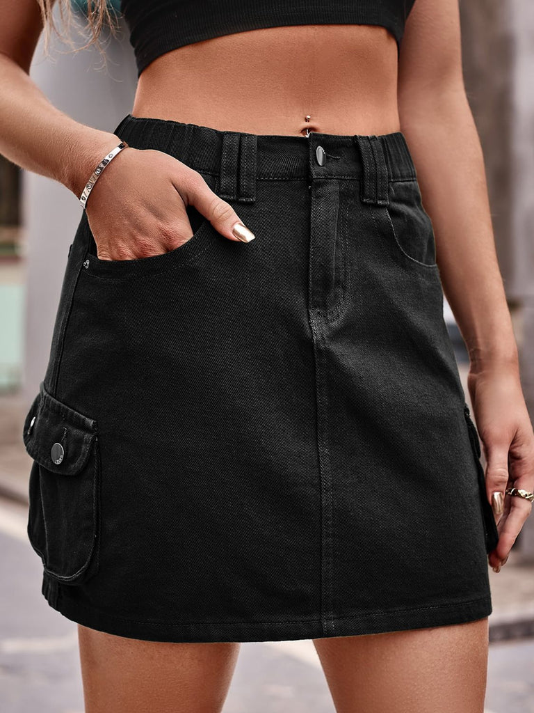 Rosy Brown Denim Mini Skirt with Pockets Denim
