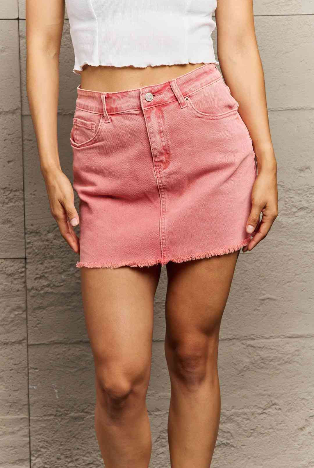 Rosy Brown Zenana 90's Vibe Acid Wash Frayed Hem Skirt Skirts