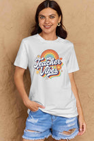 Rosy Brown TEACHER VIBES Graphic Cotton T-Shirt Graphic Tees