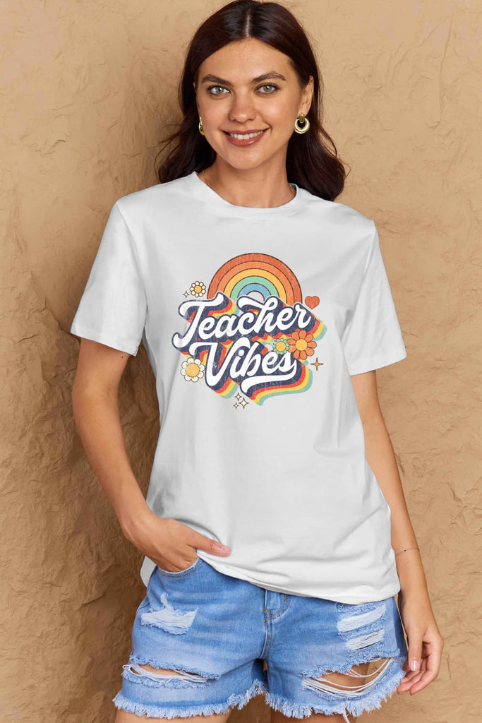 Rosy Brown TEACHER VIBES Graphic Cotton T-Shirt Graphic Tees