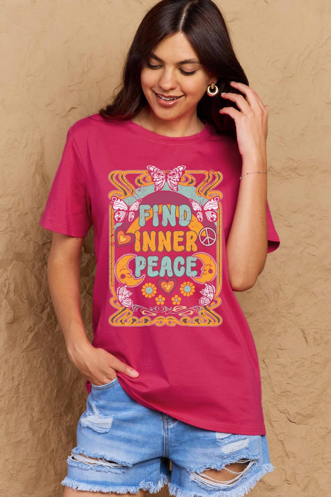 Rosy Brown FIND INNER PEACE Graphic Cotton T-Shirt Graphic Tees