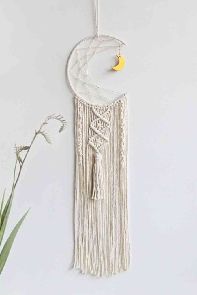 Light Gray Let The Moon Guide You Bohemian Hand-Woven Moon Macrame Wall Hanging Gifts