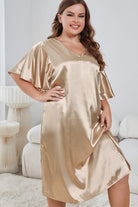 Gray Plus Size Flutter Sleeve V-Neck Side Slit Night Gown