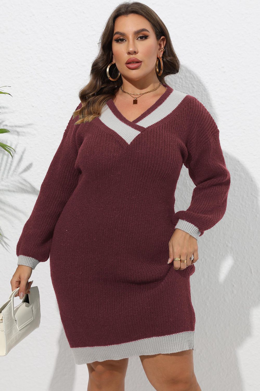 Dark Slate Gray Plus Size Long Sleeve Sweater Dress Clothing