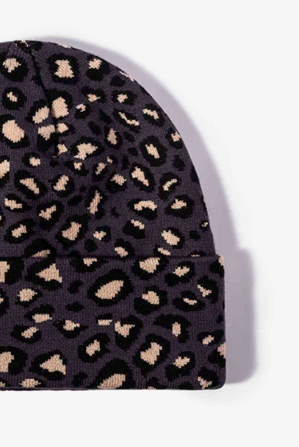 Lavender Leopard Pattern Cuffed Beanie Winter Accessories