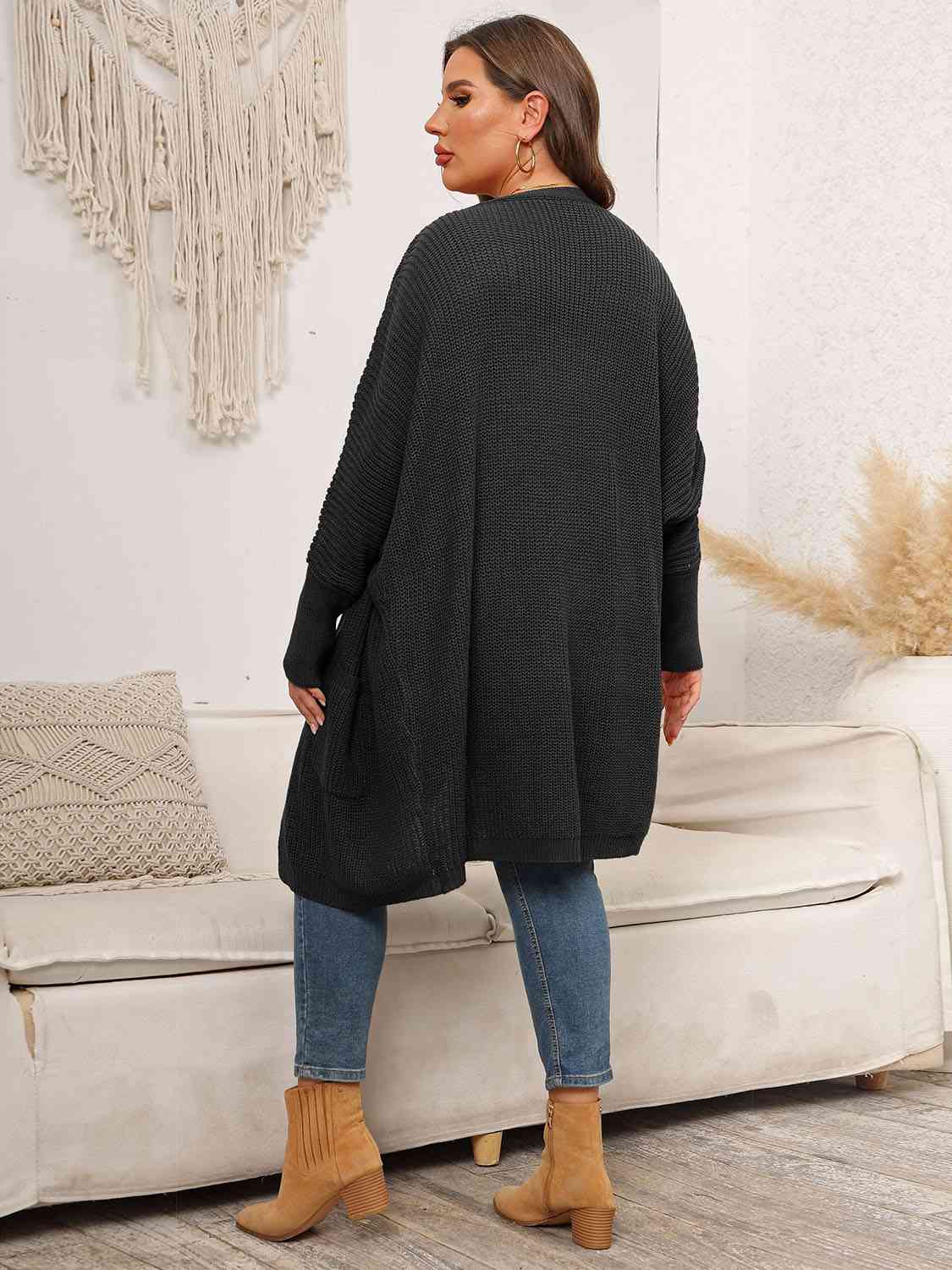 Light Gray Plus Size Open Front Cardigan With Pockets Plus Size Clothes