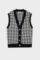 Black Houndstooth Button Front Sweater Vest Winter Accessories