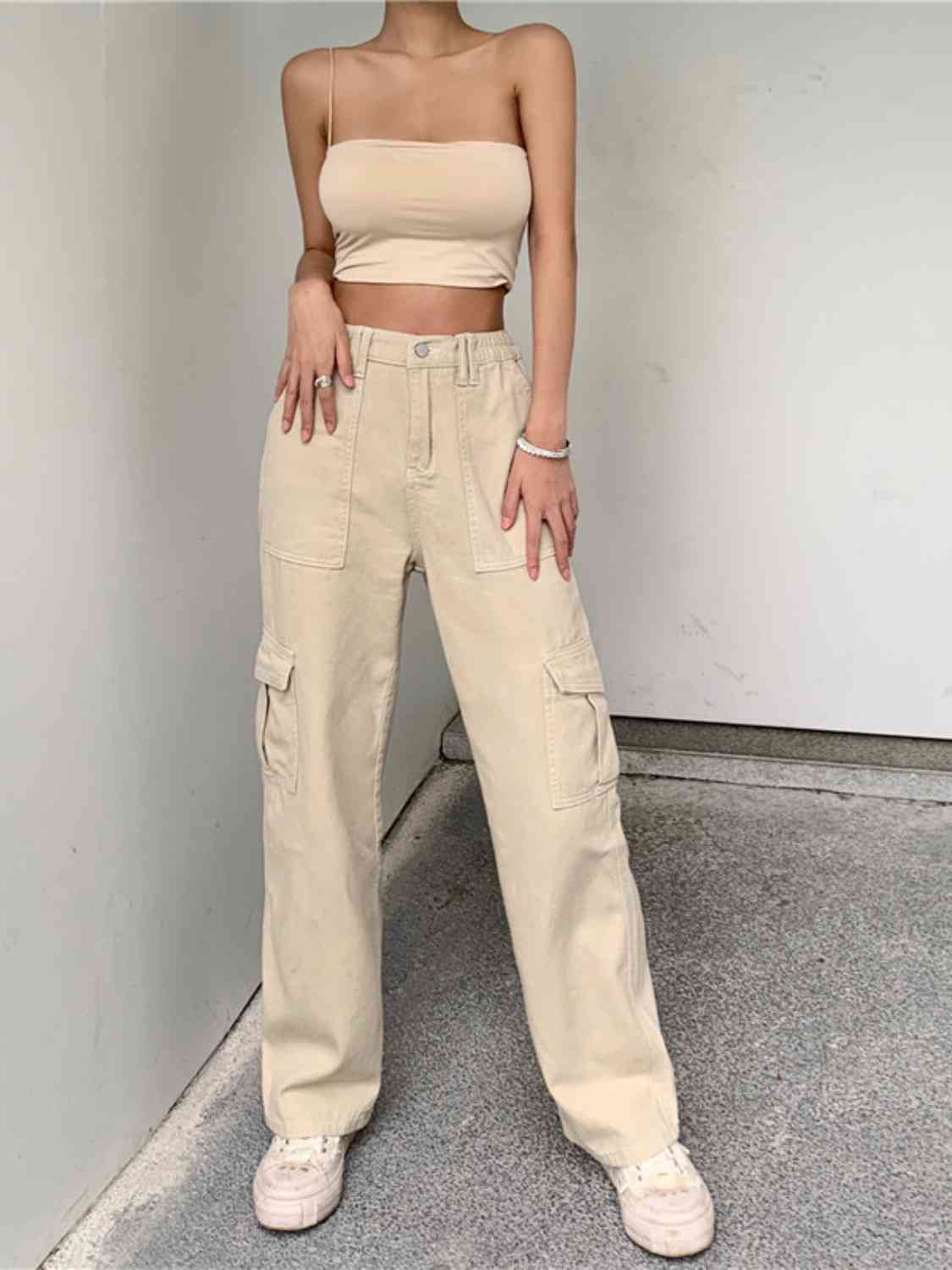 Gray Like A Boy Straight Leg Cargo Jeans Pants