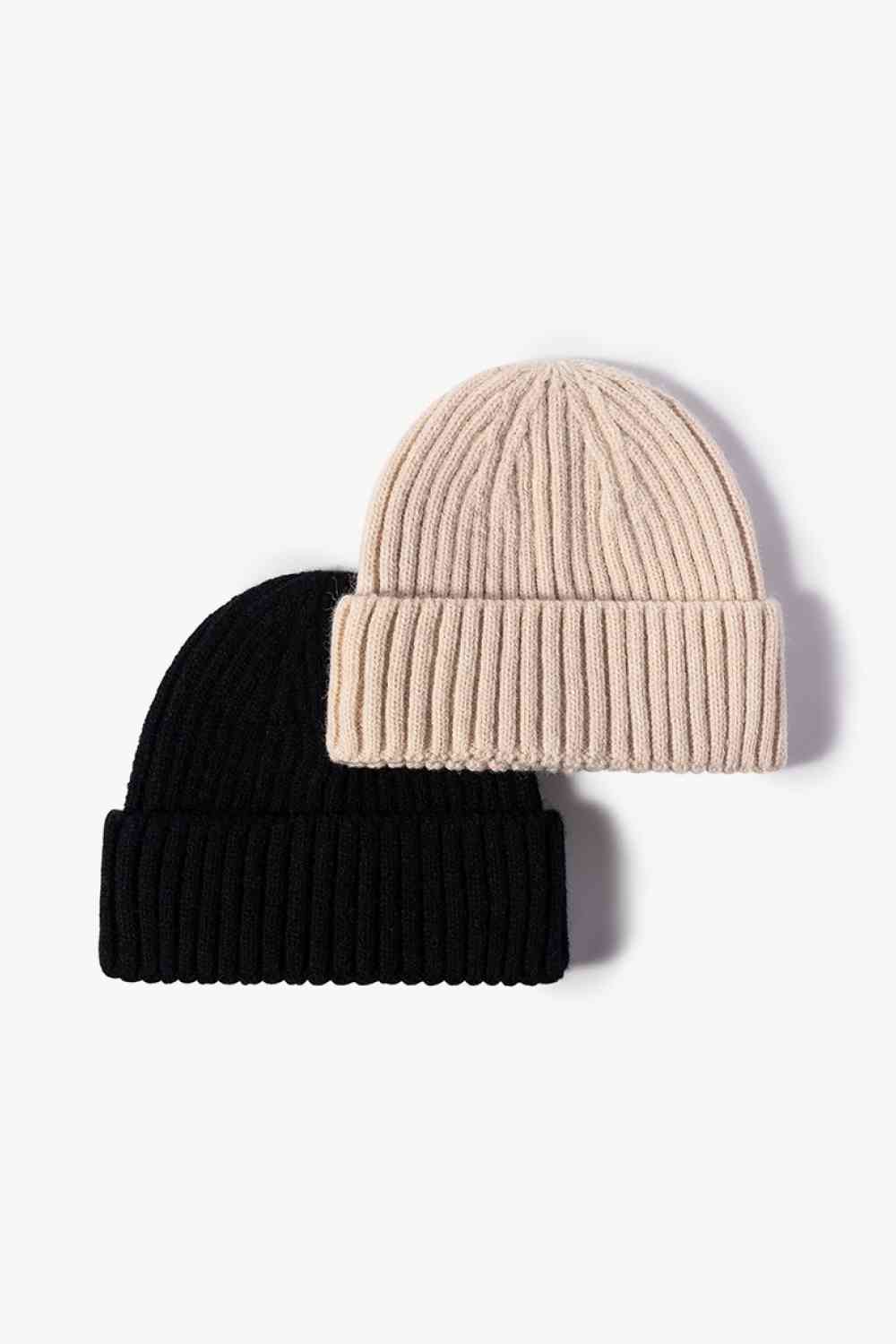 White Smoke Rib-Knit Cuff Beanie Winter Accessories