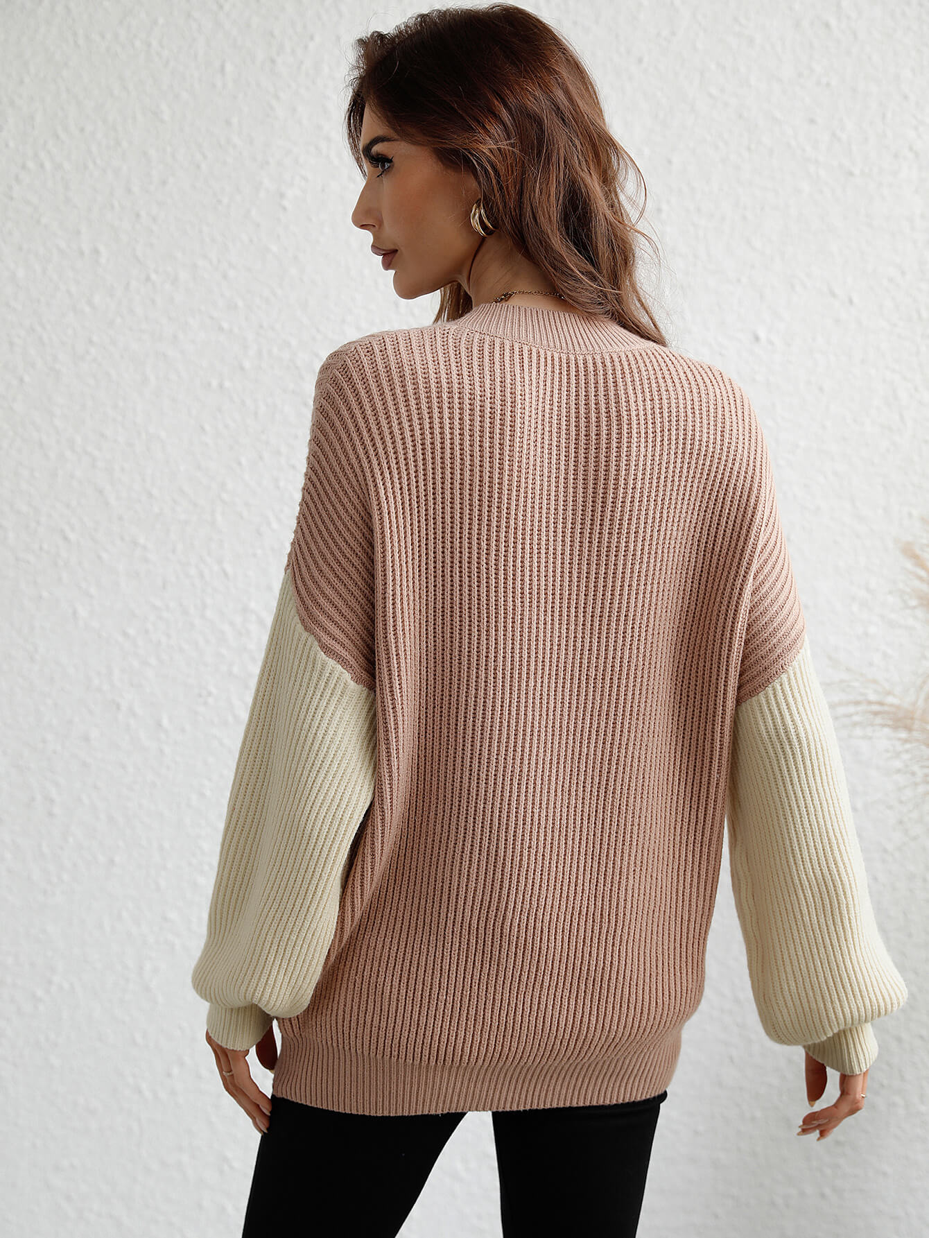 Light Gray Sun Kissed Two-Tone Rib-Knit Dropped Shoulder Sweater Shirts & Tops