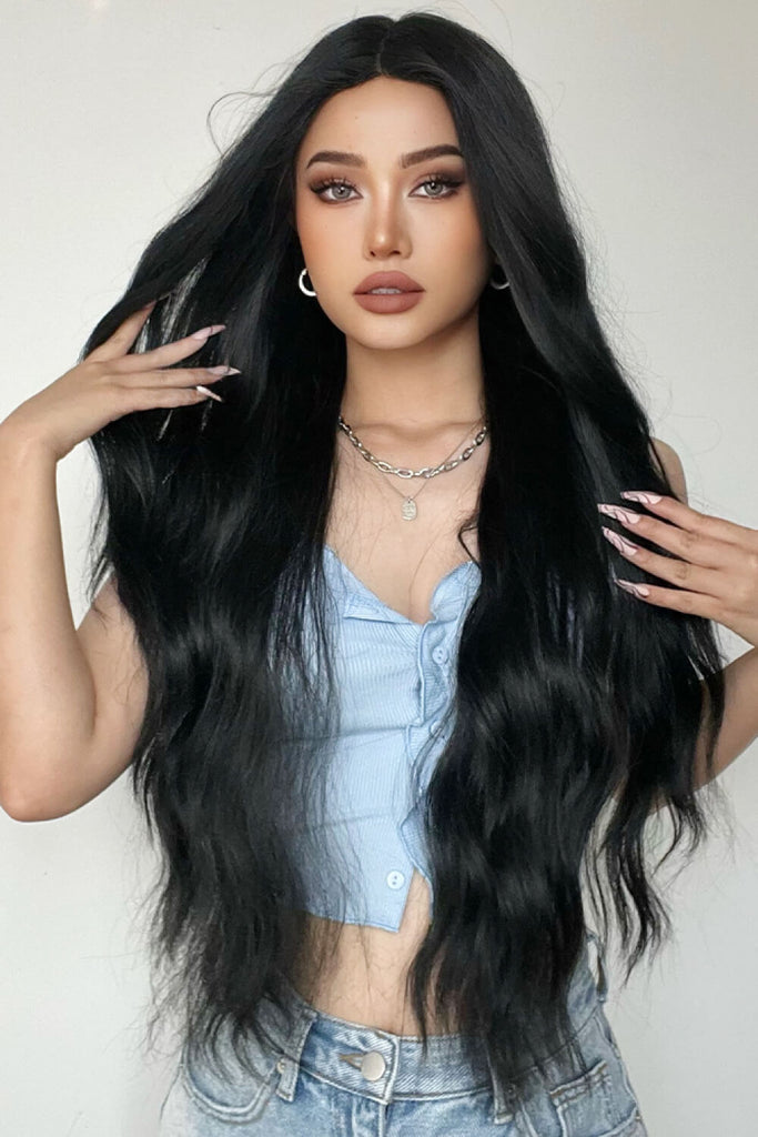Black Sittin Pretty Full Machine Long Wave Synthetic Wigs 28'' Hair