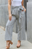 Dark Gray Heimish Find Your Path Full Size Paperbag Waist Striped Culotte Pants