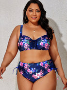 Tan Plus Size Printed Drawstring Detail Bikini Set Clothes