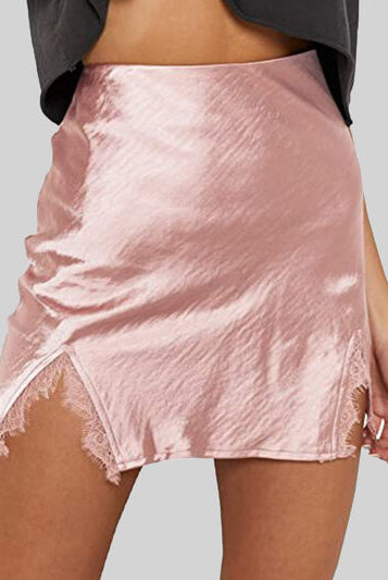 Gray Magical Lace Detail Slit Mini Skirt Mini Skirts