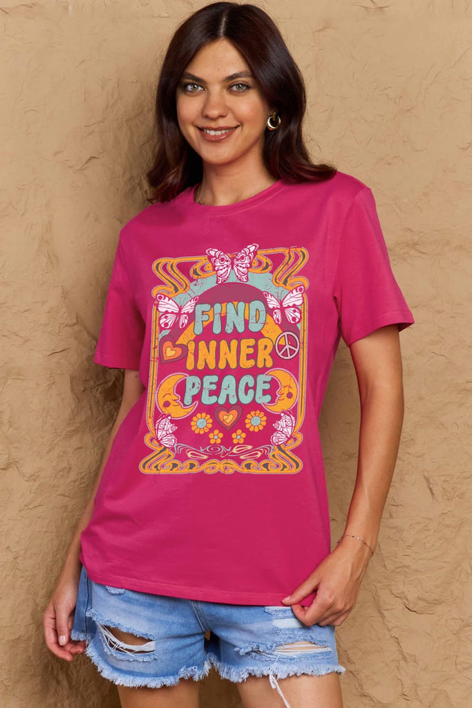 Rosy Brown FIND INNER PEACE Graphic Cotton T-Shirt Graphic Tees