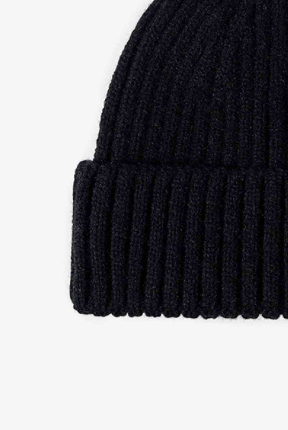 Black Rib-Knit Cuff Beanie Winter Accessories
