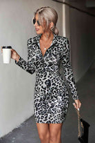 Dark Gray Leopard Half-Zip Mini Dress Trends