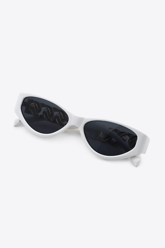 White Smoke Chain Detail Temple Cat Eye Sunglasses Sunglasses