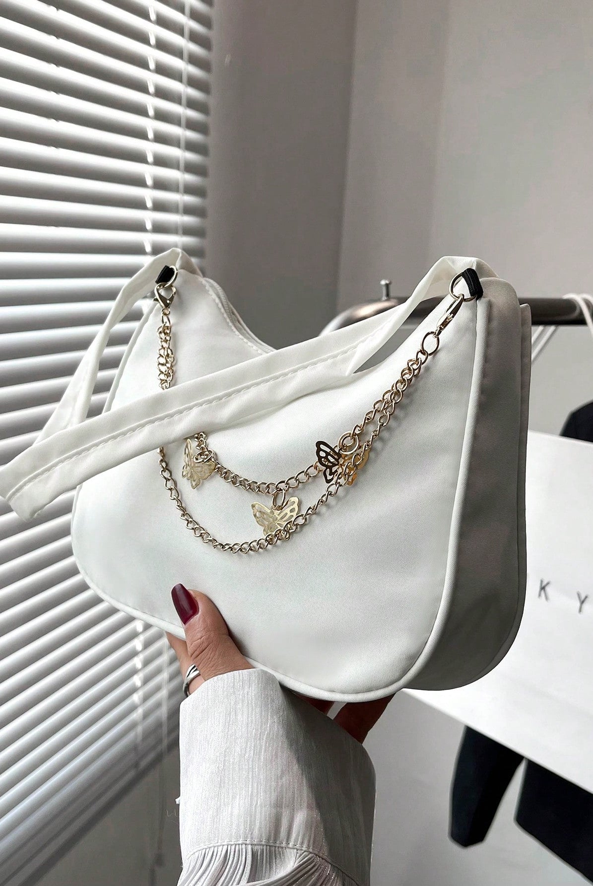 Gray Butterfly Charm Polyester Shoulder Bag Handbags