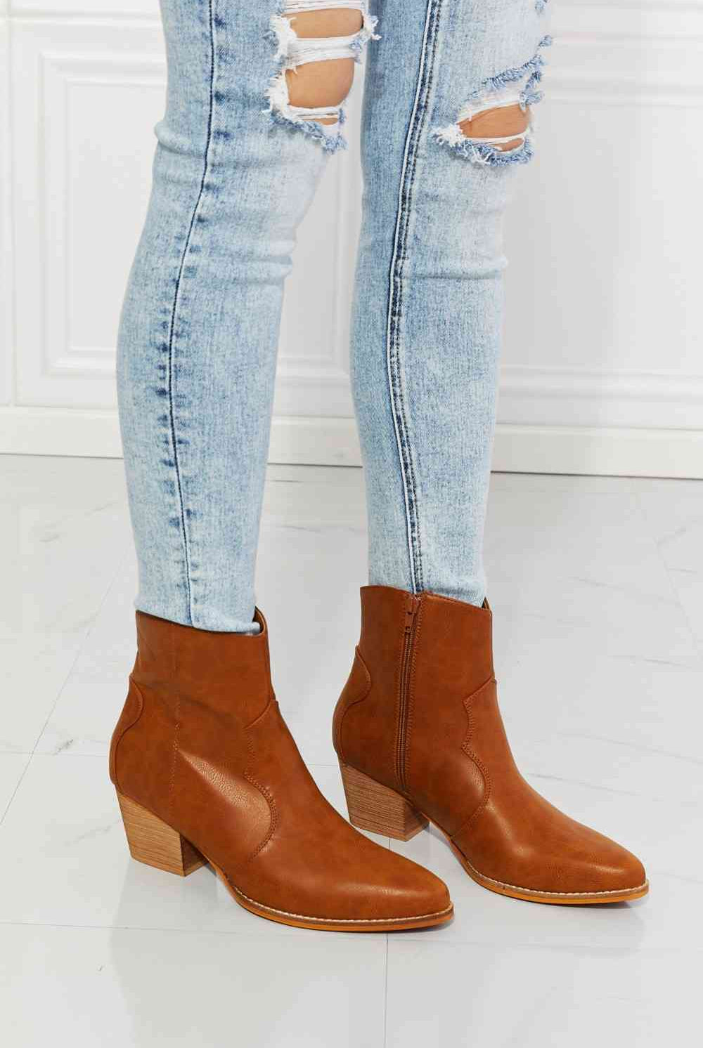 Light Gray MMShoes Watertower Town Faux Leather Western Ankle Boots in Ochre Shoes