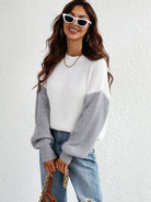 Light Gray Sun Kissed Two-Tone Rib-Knit Dropped Shoulder Sweater Shirts & Tops