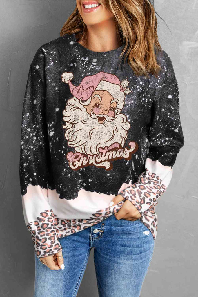 Dark Slate Gray Vintage Santa CHRISTMAS Graphic Leopard Sweatshirt Gifts