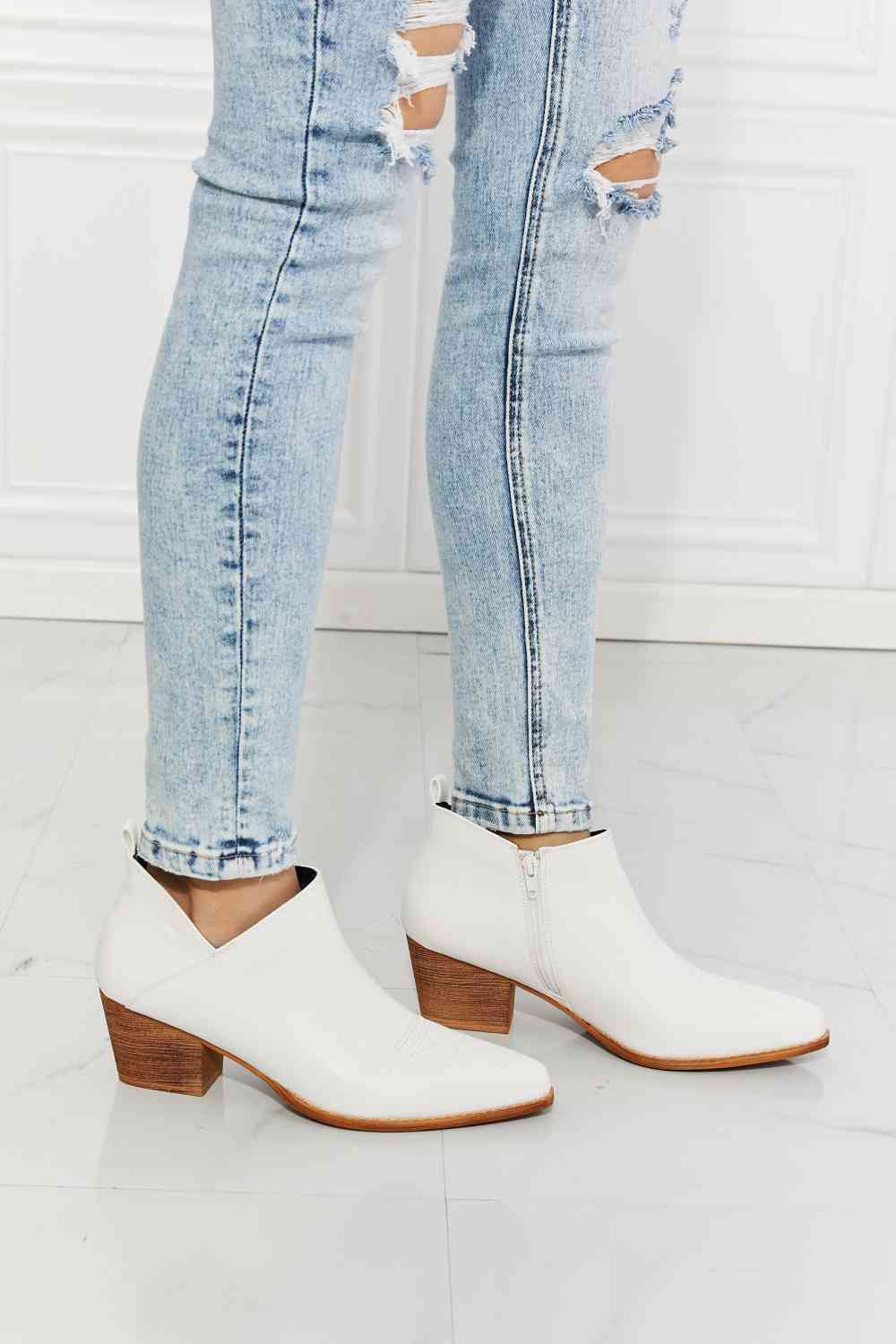 Light Gray MMShoes Trust Yourself Embroidered Crossover Cowboy Bootie in White Shoes