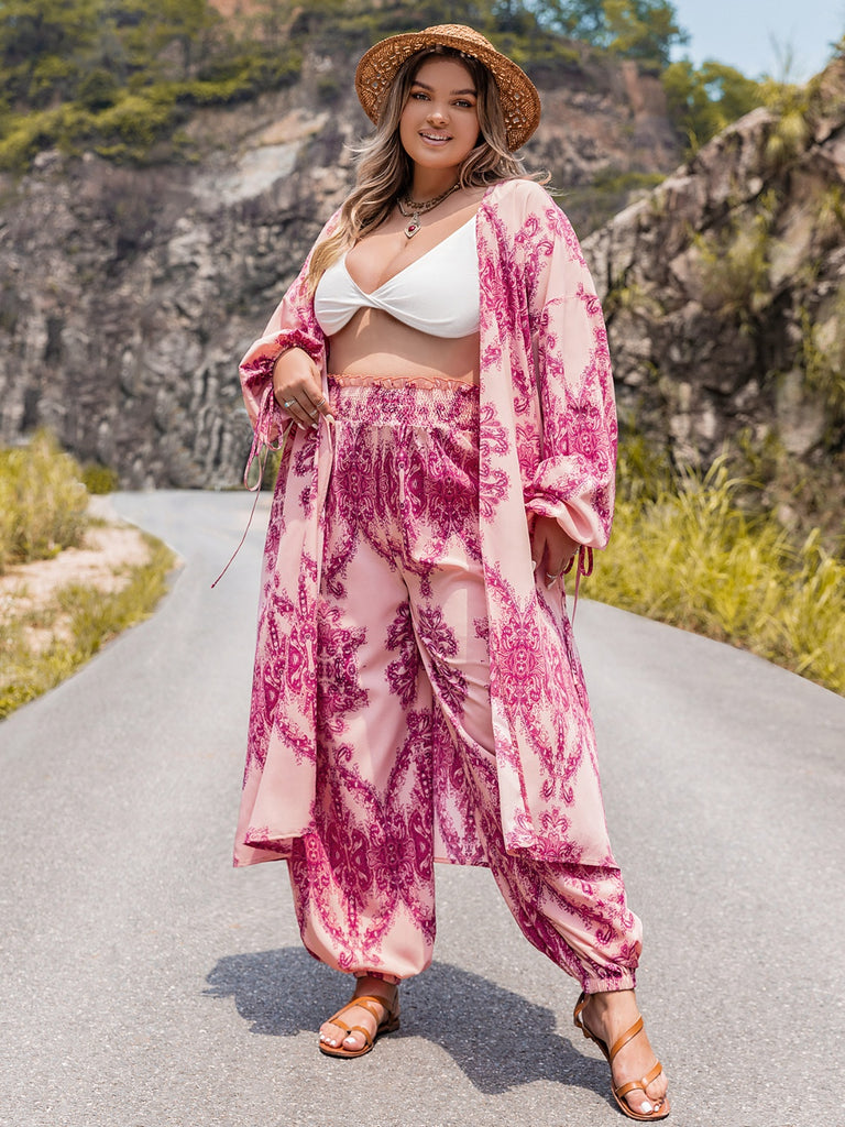 Gray Plus Size Open Front Cardigan and Pants Set