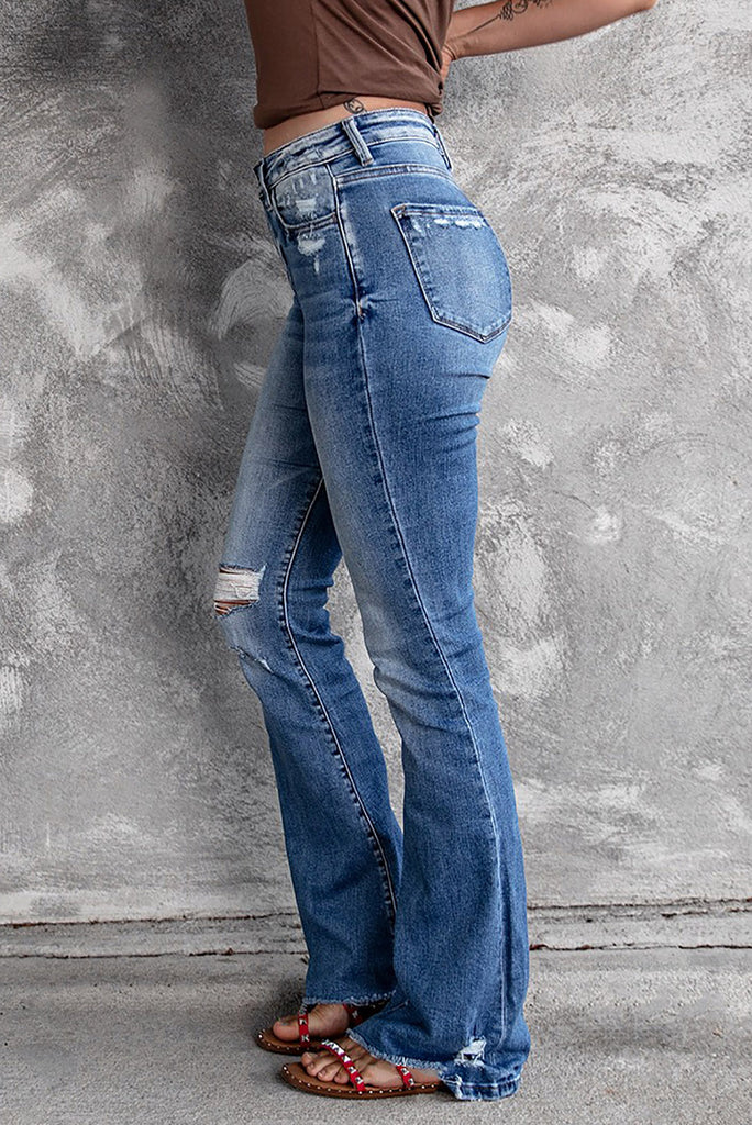 Dark Gray Distressed Flared Jeans with Pockets Mother's Day