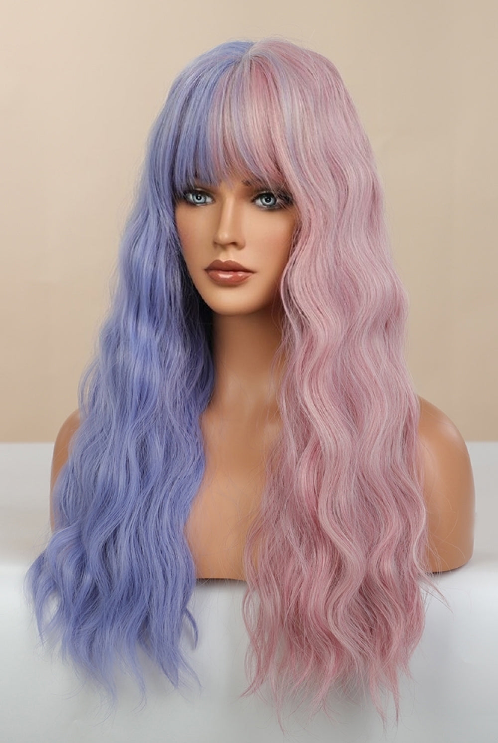 Dark Gray Play Good For You 13*1" Full-Machine Wigs Synthetic Long Wave 26" in Blue/Pink Split Dye Wigs