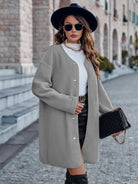 Light Slate Gray Snap Down Drop Shoulder Coat