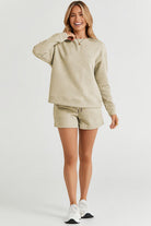 Light Gray Double Take Full Size Texture Long Sleeve Top and Drawstring Shorts Set Loungewear