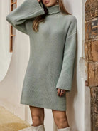 Dark Gray Turtleneck Dropped Shoulder Sweater Dress