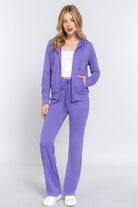 Lavender ACTIVE BASIC French Terry Zip Up Hoodie and Drawstring Pants Set